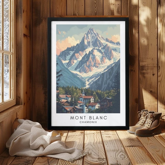 Mont Blanc Poster Alpine Mountain Poster Adventure Wall Art , Poster Print Only