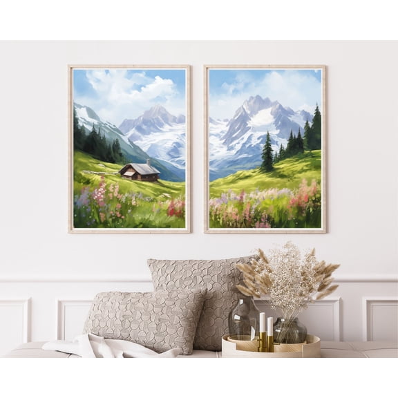 Mont Blanc Poster French Alps Landscape Wall Art Mountain Travel Decor European Poster Alpine Cabin Artwork Nature, Set 2, Poster Only