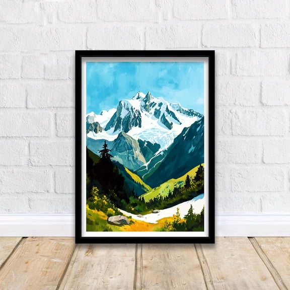 Mont Blanc Travel Landscape French Alps Scenic Poster, Travel Inspired Home And Office Decor