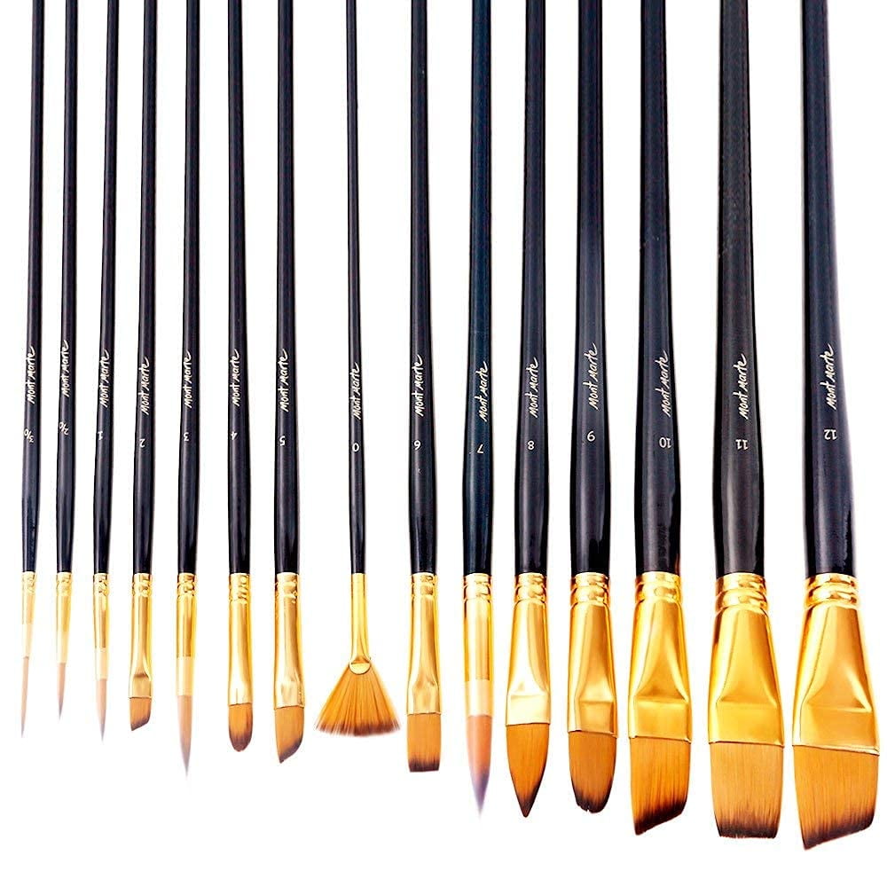 Mont Marte Art Paint Brushes Set, Great for Watercolor, Acrylic, Oil-15 Different Sizes Nice Gift for Artists, Adults & Kids, Black
