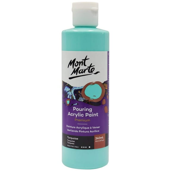 Mont Marte Premium Pouring Acrylic Paint, 240ml (8.11oz), Turquoise, Pre-Mixed Acrylic Paint, Suitable for a Variety of Surfaces Including Stretched Canvas, Wood, MDF and Air Drying Clay.