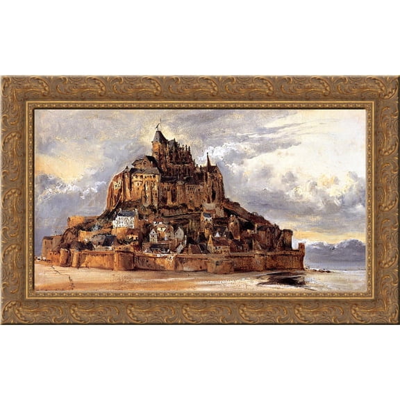 Mont Saint-Michel 24x16 Gold Ornate Wood Framed Canvas Art by Theodore Rousseau