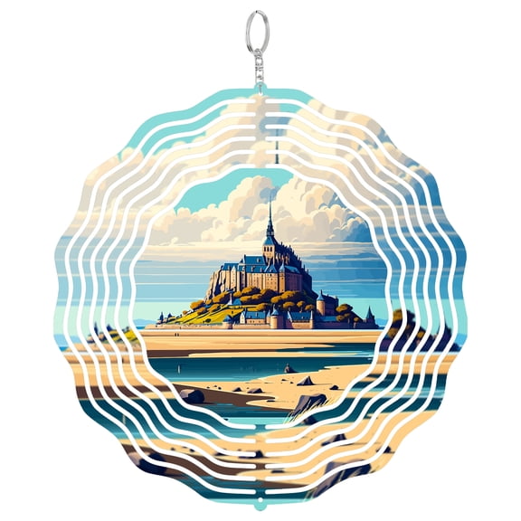 Mont Saint Michel Bay 3D Wind Spinner Stainless Steel Kinetic Yard Art Garden Decor France Abbey View Gift