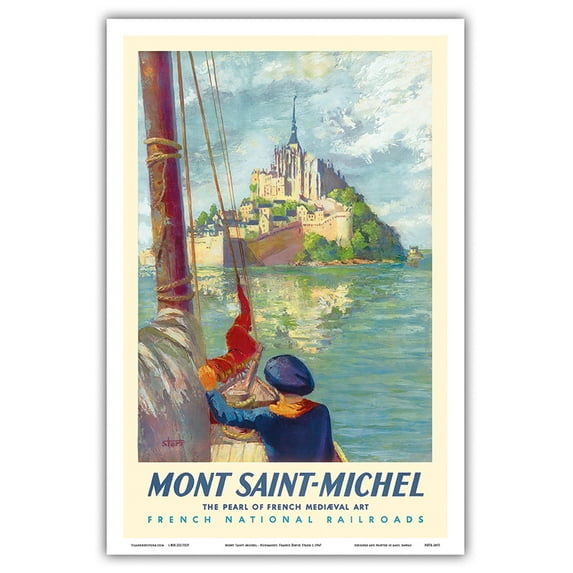 Mont Saint-Michel - Normandy France - The Pearl of French Mediaeval Art - Vintage Railroad Travel Poster by David Starr c.1947 - Master Art Print (Unframed) 12in x 18in