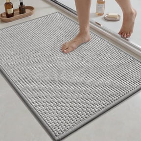 MontVoo Bath Mat,Chenille Absorbent Bathroom Mat Quick Dry Rubber Backed Bathroom Rugs Non Slip Washable Bath Mats,Ultra Thin Bathroom Rugs Fit Under Door,17"x24",Grey