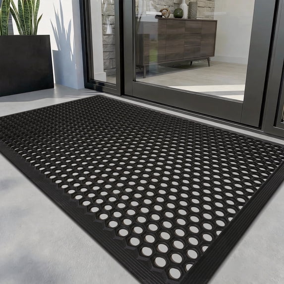 SIXHOME Outdoor Doormat Rubber Non-Slip Front Door Mat Waterproof Heavy Duty Doormat for Outside Low Profile Dirt Trapper Outdoor Mat Welcome Mat 32" x 47" Black