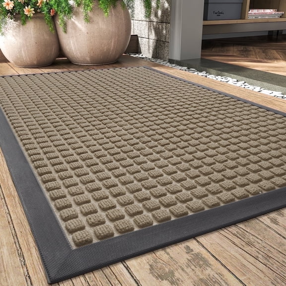 SIXHOME Outdoor Mat Non Slip Doormat 32"x47" Front Door Mat Outside Absorbent Rubber Welcome Mat Low Profile Dirt Trapper Indoor Outdoor Doormat Thicken Checker Entryway Rug Floor Mat Black