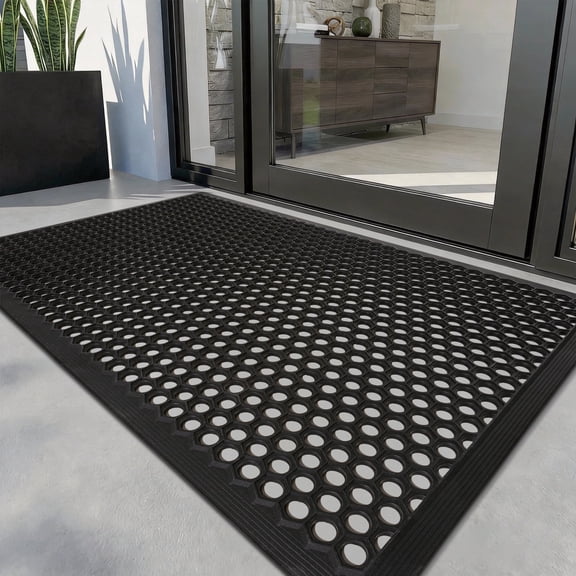 SIXHOME Outdoor Doormat Rubber Non-Slip Front Door Mat Waterproof Heavy Duty Doormat for Outside Low Profile Dirt Trapper Outdoor Mat Welcome Mat 32" x 47" Black