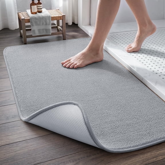 MontVoo Super Absorbent Bath Mat, Low-Profile Bathroom Rug, Breathable Quick Dry Bathroom Mats for Floor, Machine Washable Thin Bath Rug for in Front of Sink Bathtub,Outside Shower, Grey, 17"x24"