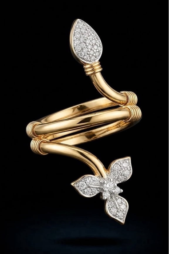 CZ Leaf Ring Adjustable Natural Stone Imitation Jewelry for Women