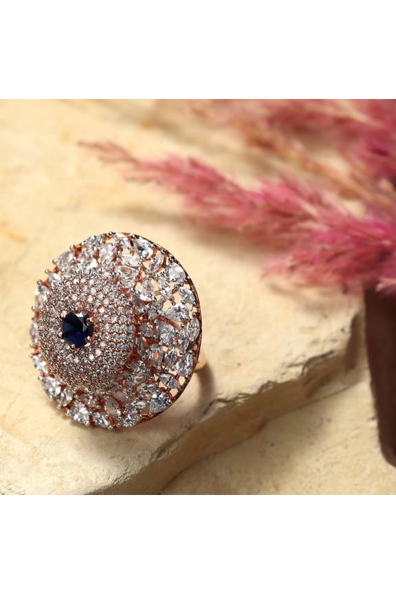 Floral CZ Statement Ring | Natural Stone Premium Imitation Jewellery Adjustable Ring