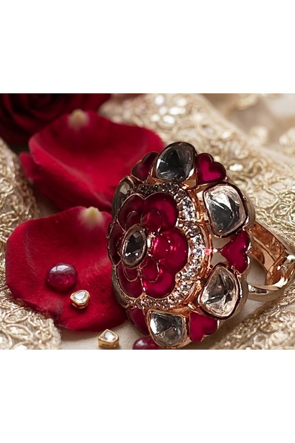 Gulab Mandala Ring | Natural Stone Premium Imitation Jewellery Mandala Floral Statement Ring