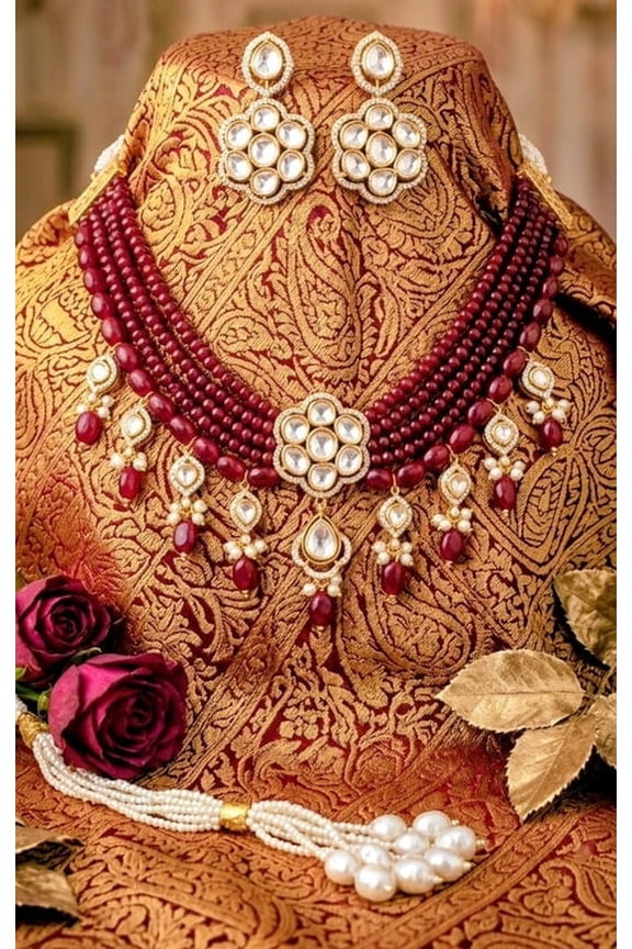 Heritage Crimson Treasure Moissanite Necklace Set Red Stone Jewelry for Women