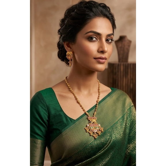 Monta LuxeX Kanaka Divya Temple Necklace Set Gold Plated Traditional Ethnic Jewelry