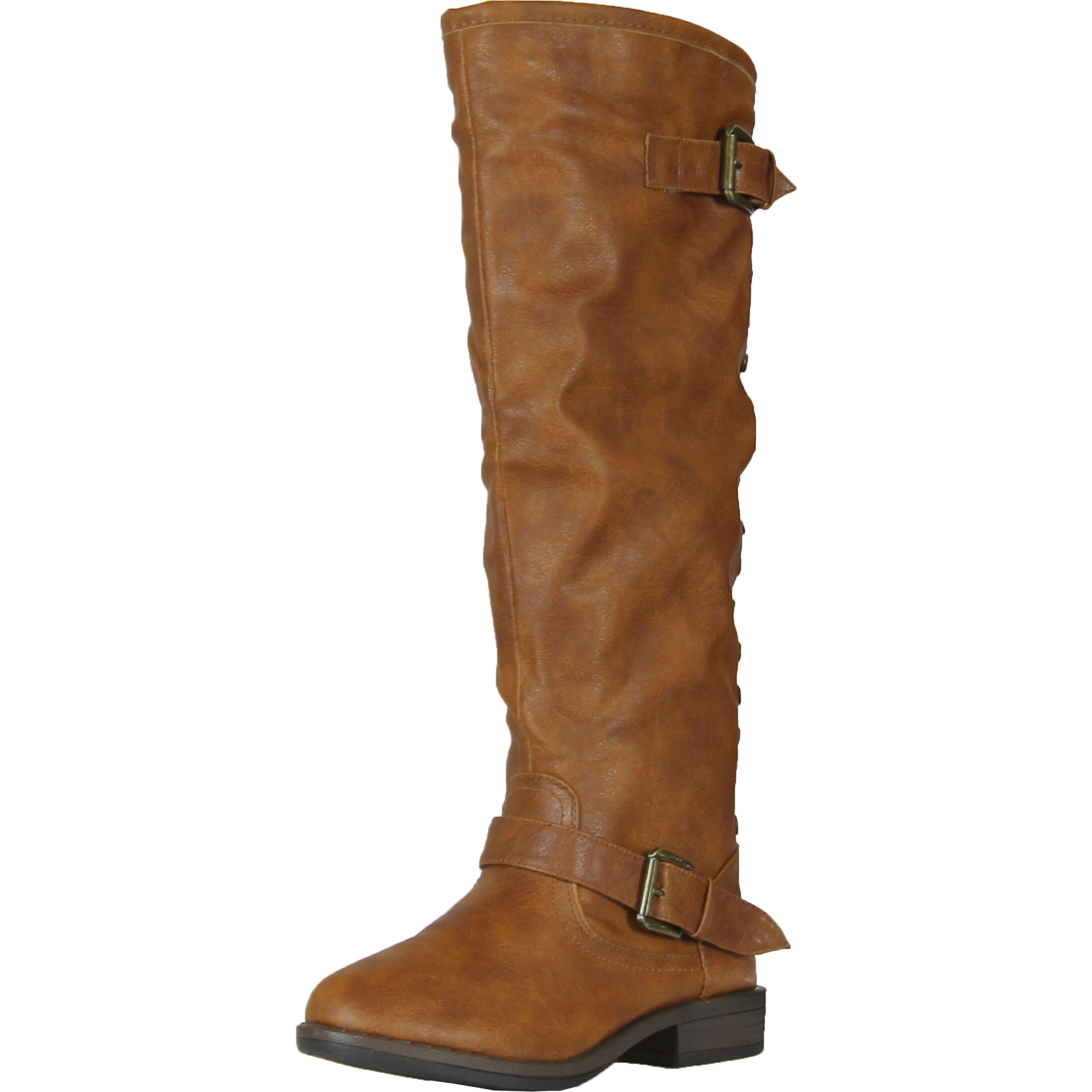 Montage83 Brown CRP Contrast Zipper Metal Stud Buckle Riding Boot ...