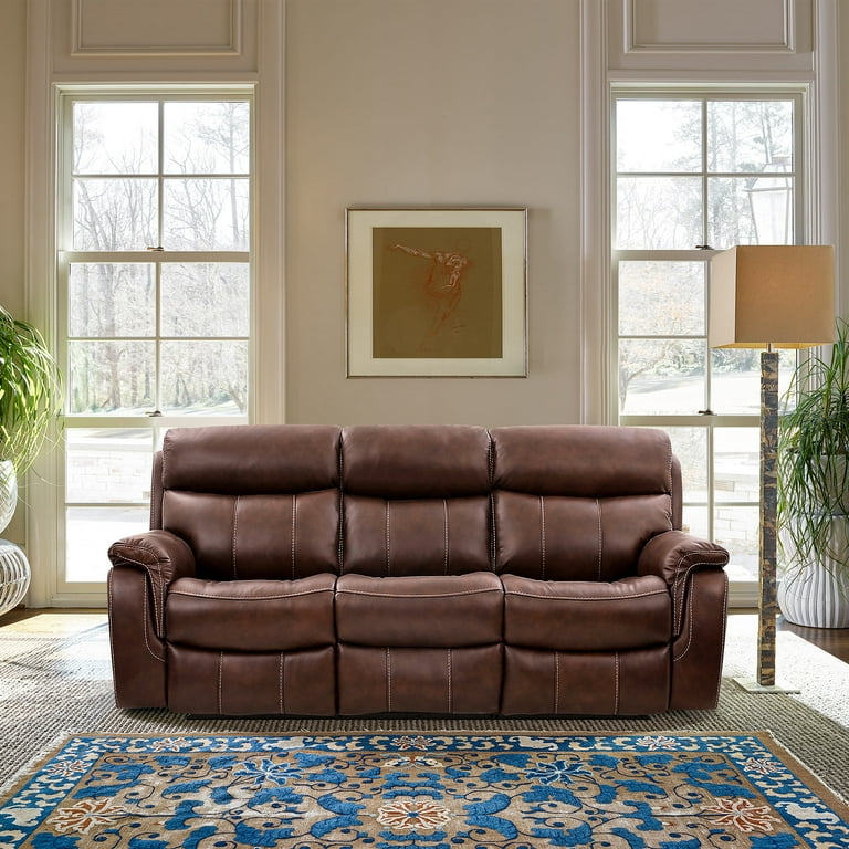 Montague Dual Power Headrest and Lumbar Support Reclining Sofa in Genuine Brown Leather