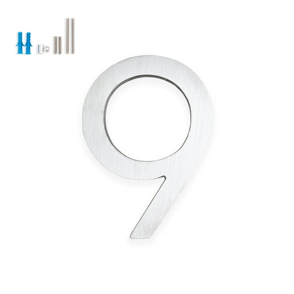Montague Metal Products 12" Brushed Aluminum Floating or Flat Modern House Numbers 0-9 - 9