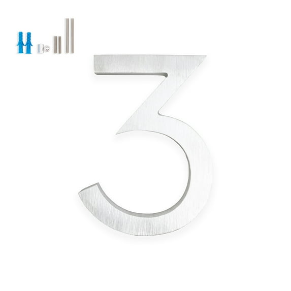 Montague Metal Products 24" Brushed Aluminum Floating or Flat Modern House Numbers 0-9 - 3