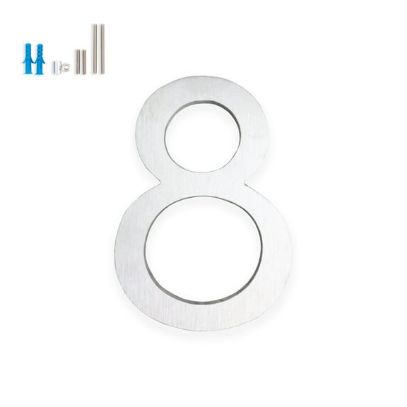 Montague Metal Products 4" Brushed Aluminum Floating or Flat Modern House Numbers 0-9 - 8