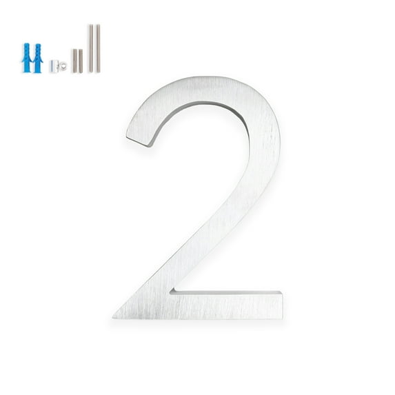 Montague Metal Products 6" Brushed Aluminum Floating or Flat Modern House Numbers 0-9 - 2