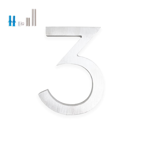 Montague Metal Products 6" Brushed Aluminum Floating or Flat Modern House Numbers 0-9 - 3