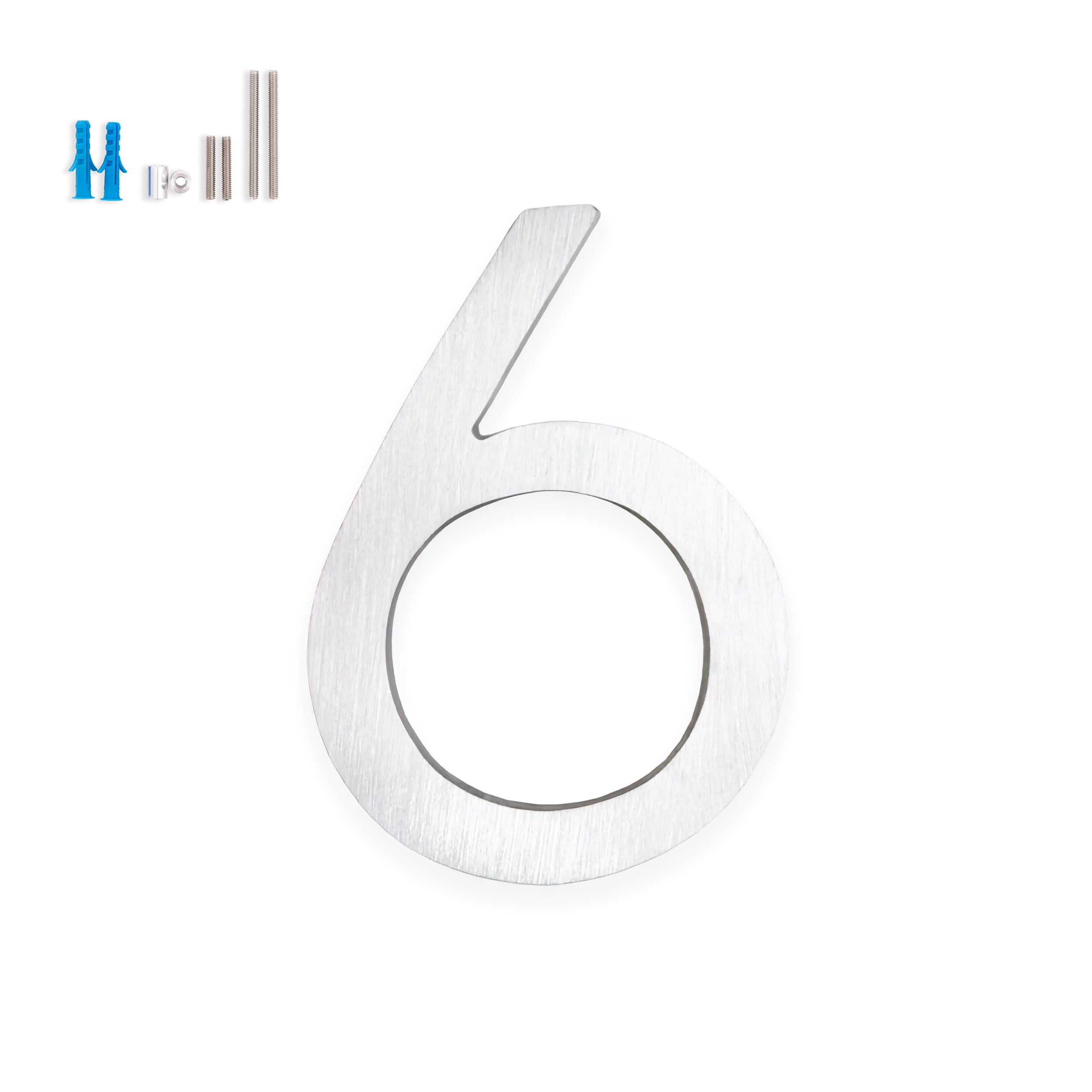 Montague Metal Products 6" Brushed Aluminum Floating or Flat Modern House Numbers 0-9 - 6