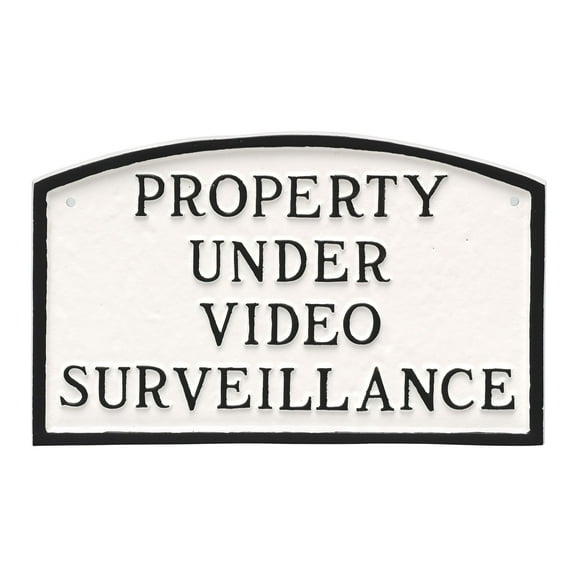 5.5" x 9" Small Arch Property Under Video Surveillance Statement Plaque Sign - White/Black
