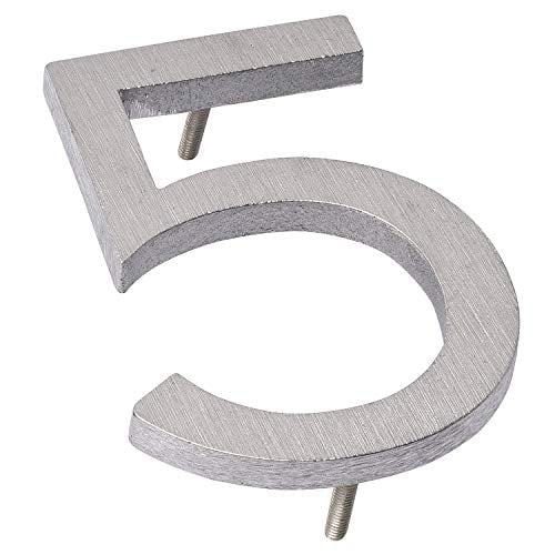 Montague Metal Products 4" Brushed Aluminum Floating or Flat Modern House Numbers 0-9 - 5