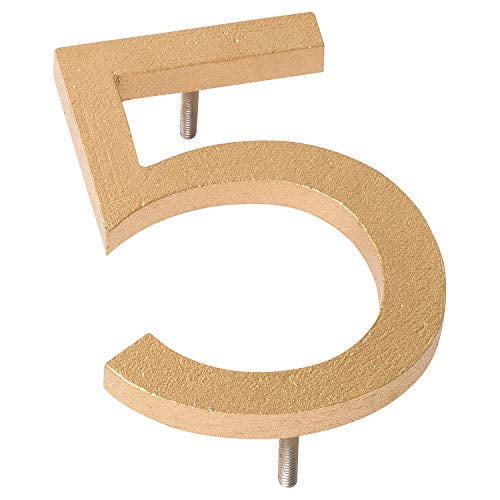 Montague Metal Products MHN-6-F-GD1-5 Solid Brushed Aluminum Modern Floating Address House Numbers, 6", Powder Coated Gold