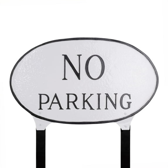 10" x 18" Large Oval No Parking Statement Plaque Sign with Lawn Stakes - White/Black