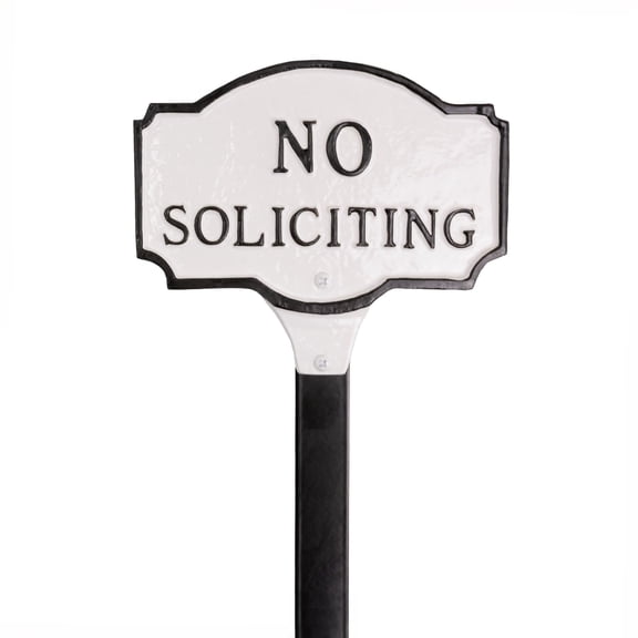 4.5" x 7.15" Petite Montague No Soliciting Statement Plaque Sign with Lawn Stake - White/Black