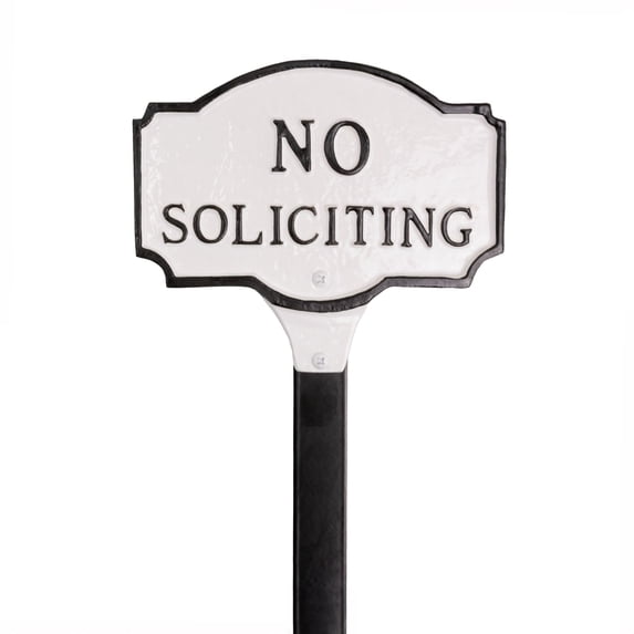 4.5" x 7.15" Petite Montague No Soliciting Statement Plaque Sign with Lawn Stake - White/Black