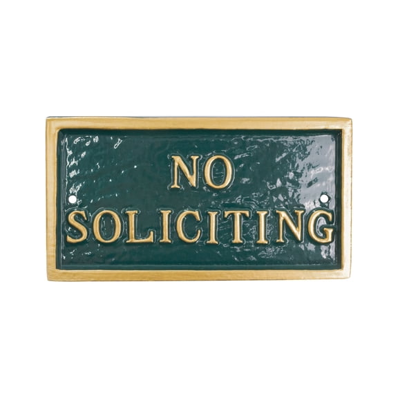 5.75" x 3" No Soliciting Mini Rectangle Statement Plaque Sign - Green/Gold