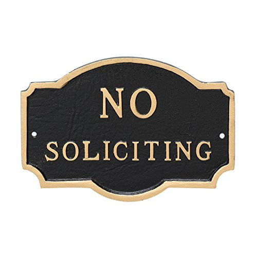 Montague Metal Products Petite Montague No Soliciting Statement Plaque, Black with Gold Letter, 4.5" x 7.15"