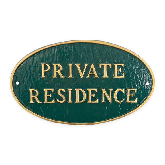 6" x 10" Small Oval Private Residence Statement Plaque Sign - Green/Gold