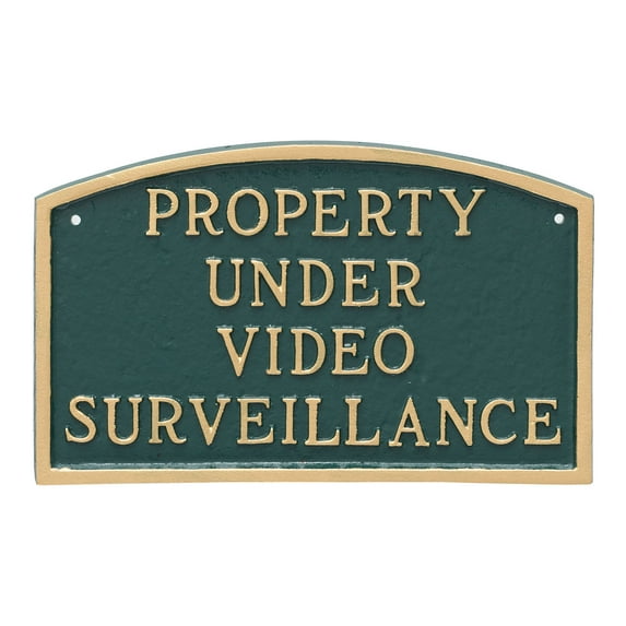 13" x 21" Large Arch Property Under Video Surveillance Statement Plaque Sign - Green/Gold