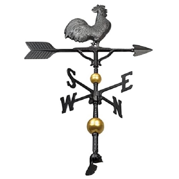 Montague Metal Products WV-306-SI 32 in. Aluminum Deluxe 3D Rooster Weathervane - Swedish Iron