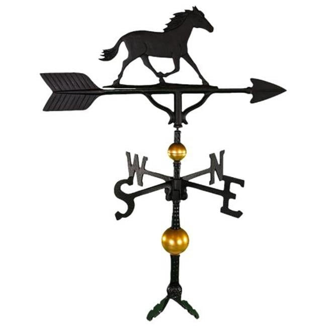 32-Inch Black Cast Aluminum Horse Weathervane with Gold Accents