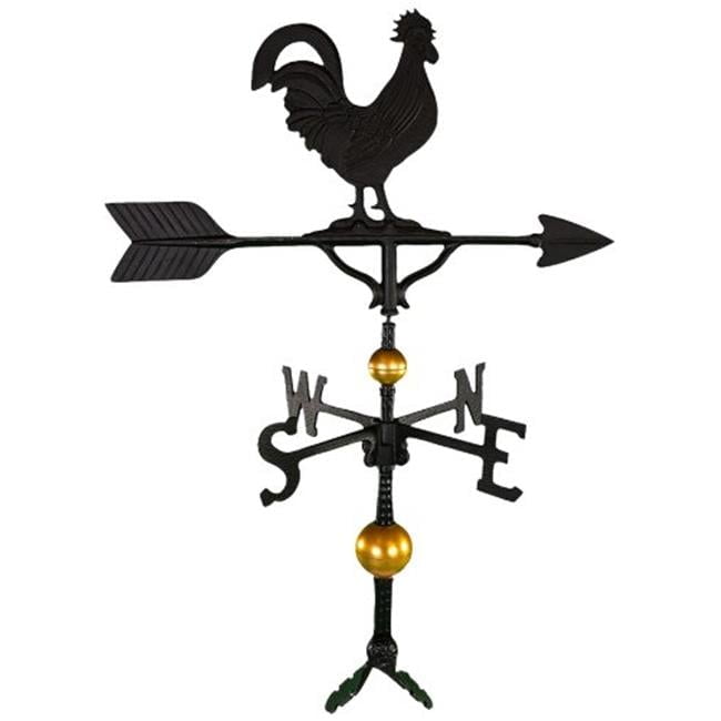 Deluxe Black Aluminum Rooster Weathervane with Gold Accents