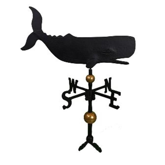 32-Inch Black Aluminum Whale Weathervane with Gold Accents