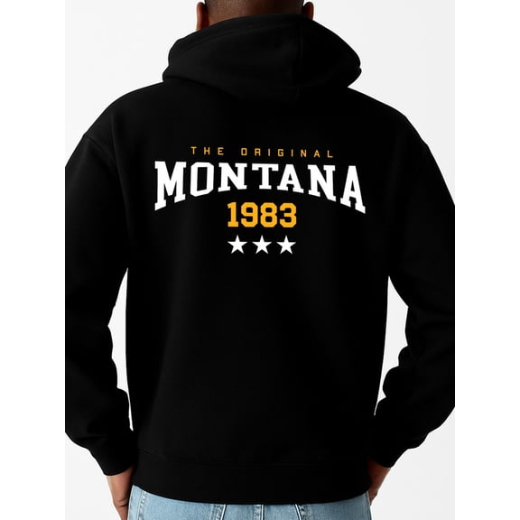Montana 1983 Hoodie graphic hoodies for men polyester black Casual Wear on Weekends For Winter Casual Daily Wear Hooded Design, Comfortable Pullover vintage Fashion Unisex hoodie