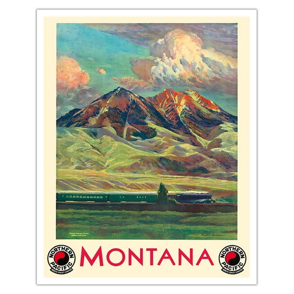 Montana - Absaroka Mountains - Northern Pacific Railway - Vintage Travel Poster by Gustav Wilhelm Krollmann c.1920s - Fine Art Matte Paper Print (Unframed) 16x20in