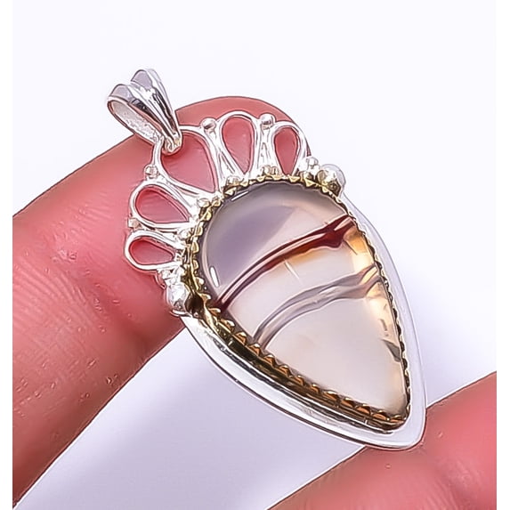 Montana Agate - From The Yellow Stone River 925 Sterling Silver Pendant 1.7" A32, Beautiful Jewelry For Woman, New Year Sale, Valentin's Day Gift