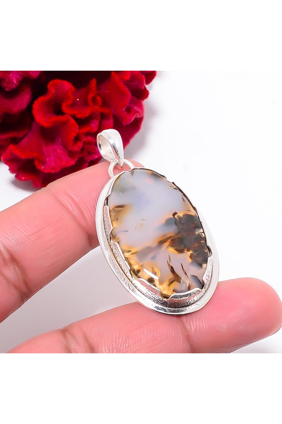 Montana Agate Gemstone 925 Sterling Silver Pendant 1.87" P102036, Christmas Gift