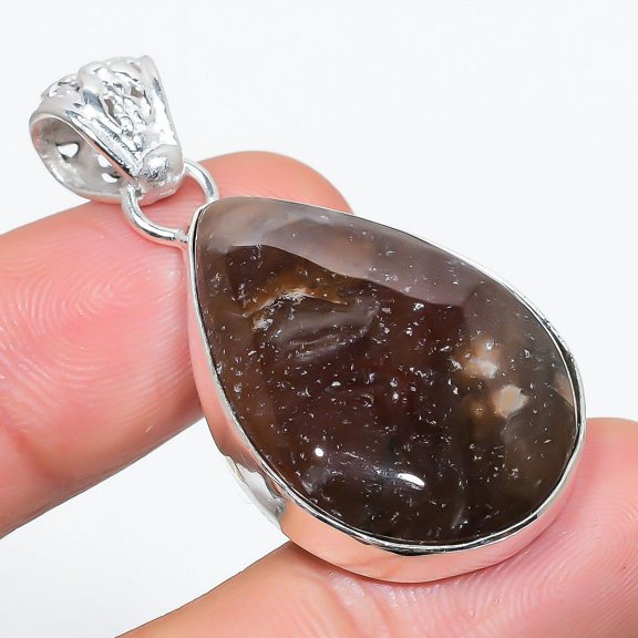 Natural Montana Agate Gemstone 925 Sterling Silver Gift Pendant 1.69"