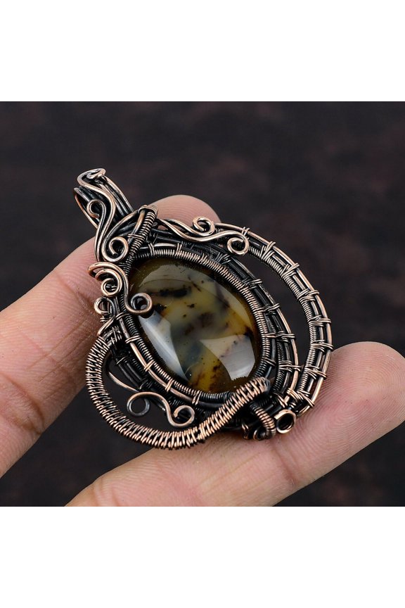 Montana Agate Gemstone Jewelry Copper Friend Gift Wire Wrapped Pendant 2.36"