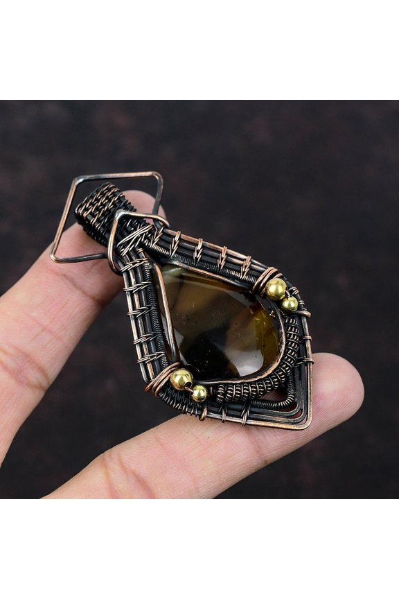 Montana Agate Gemstone Jewelry Copper Mom Gift Wire Wrapped Pendant 3.03"