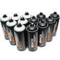 thumbnail image 1 of Montana BLACK 400ml Set of 12 Graffiti Street Art Mural Spray Paint (Black & White), 1 of 3