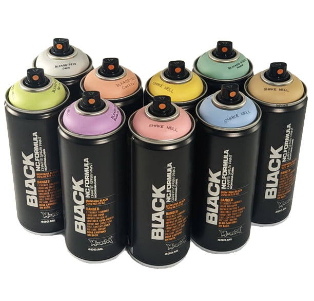 Montana BLACK Mural Spray Paint kit 400ml cans - Set of 9 Pastel Colors ...