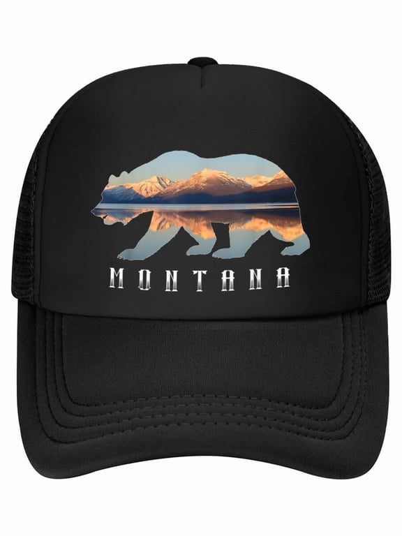 Montana Bear with Glacier National Park Lake Image Souvenir Baseball Cap